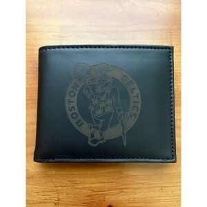 Boston Celtics Mens Bifold Wallet Black NBA Basketball Leprechaun Logo ID Window